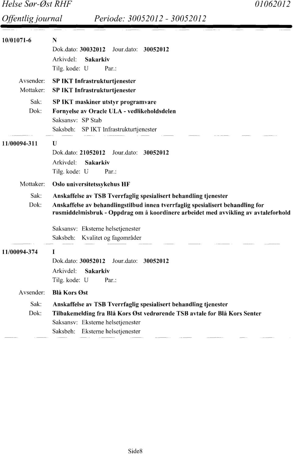 Infrastrukturtjenester Dok.dato: 21052012 Jour.