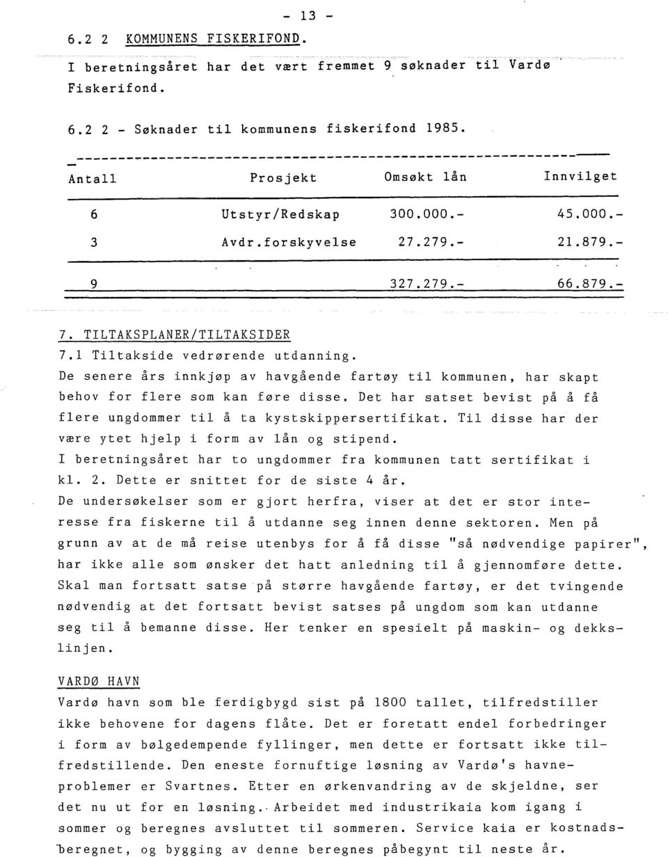 TILTAKSPLANER/TILTAKSIDER 7.1 Titakside vedrørende utdanning. De senere års innkjøp av havgående fartøy ti kommunen, har skapt behov for fere som kan føre disse.