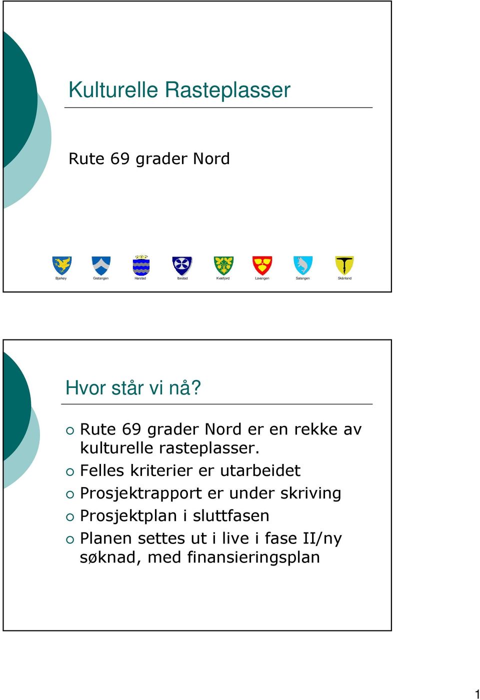 Rute 69 grader Nord er en rekke av kulturelle rasteplasser.