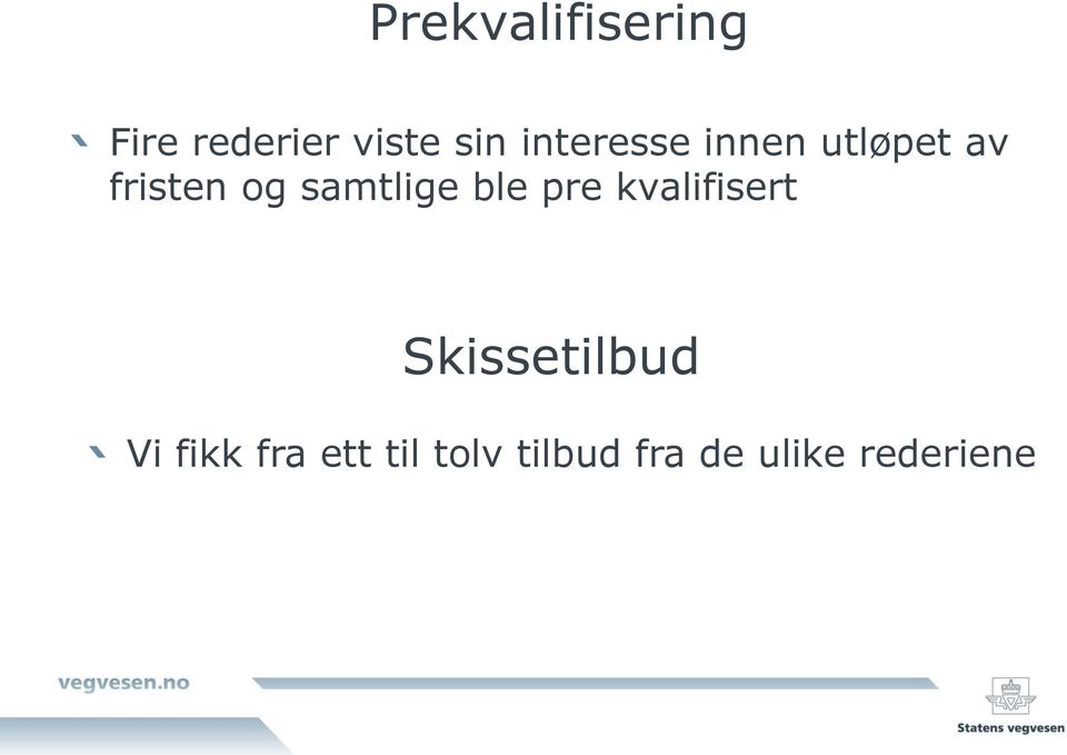 samtlige ble pre kvalifisert Skissetilbud