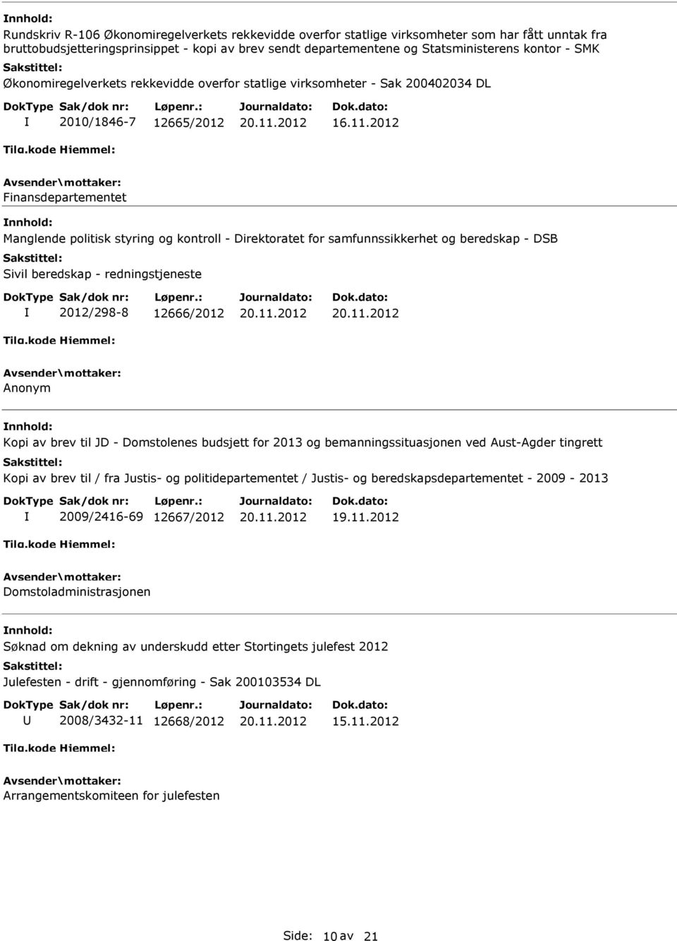 2012 Finansdepartementet Manglende politisk styring og kontroll - Direktoratet for samfunnssikkerhet og beredskap - DSB Sivil beredskap - redningstjeneste 2012/298-8 12666/2012 Anonym Kopi av brev