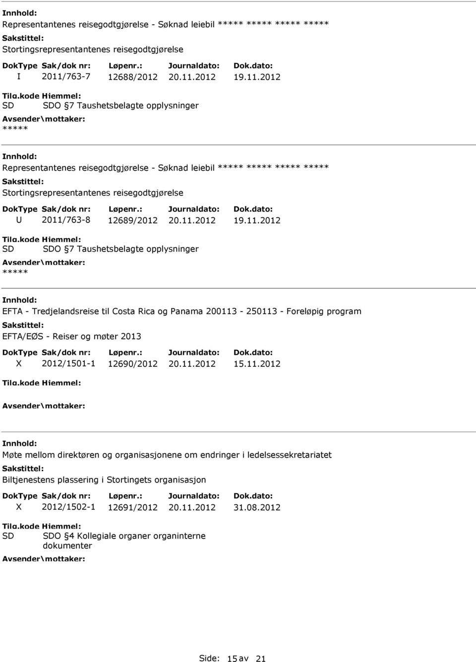 Tilg.kode SD Hjemmel: SDO 7 Taushetsbelagte opplysninger ***** EFTA - Tredjelandsreise til Costa Rica og Panama 200113-250113 - Foreløpig program EFTA/EØS - Reiser og møter 2013 2012/1501-1