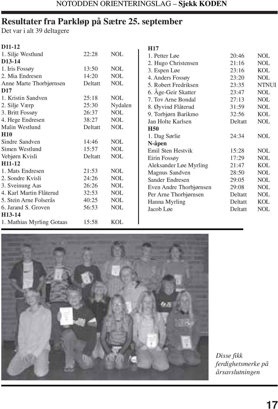 Hege Endresen 38:27 NOL Malin Westlund Deltatt NOL H10 Sindre Sandven 14:46 NOL Simen Westlund 15:57 NOL Vebjørn Kvisli Deltatt NOL H11-12 1. Mats Endresen 21:53 NOL 2. Sondre Kvisli 24:26 NOL 3.