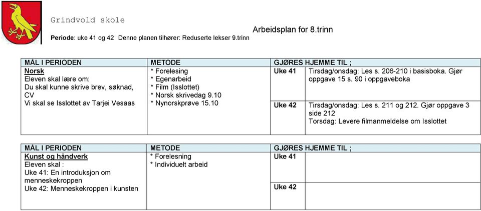 90 i oppgaveboka * Nynorskprøve 15.10 Tirsdag/onsdag: Les s. 211 og 212.