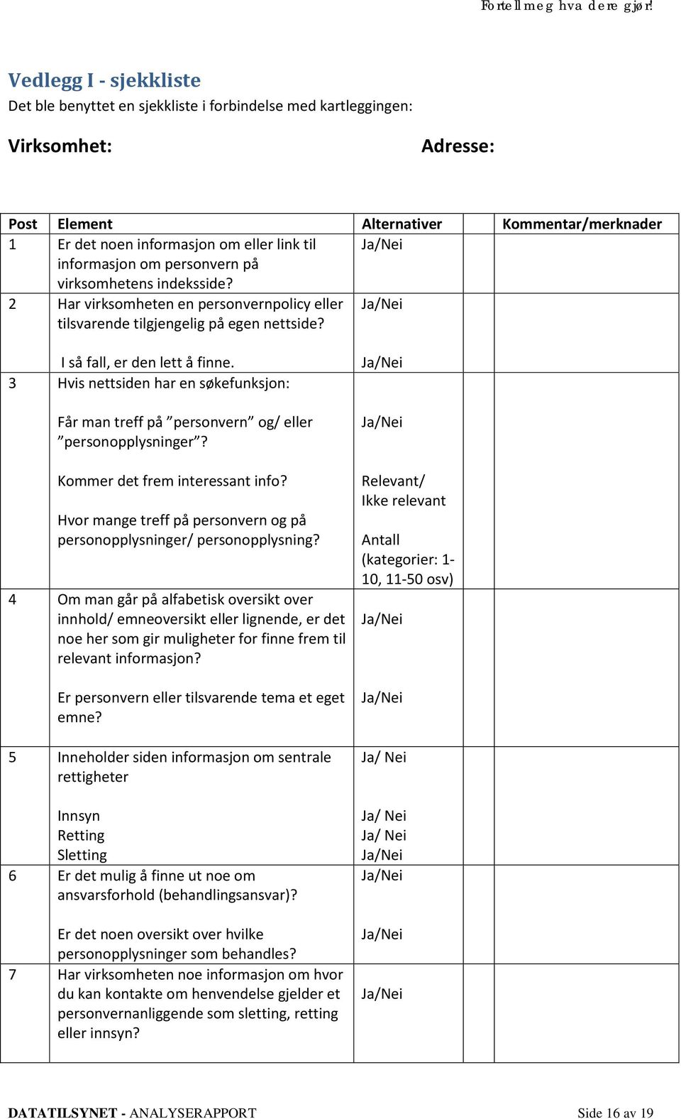 3 Hvis nettsiden har en søkefunksjon: Får man treff på personvern og/ eller personopplysninger? Kommer det frem interessant info?