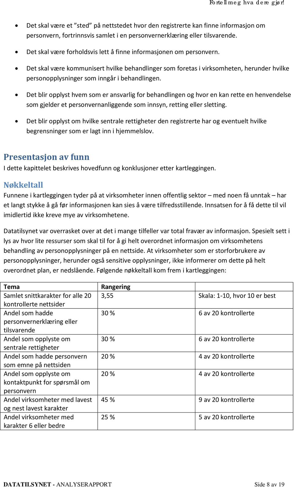 Det skal være kommunisert hvilke behandlinger som foretas i virksomheten, herunder hvilke personopplysninger som inngår i behandlingen.