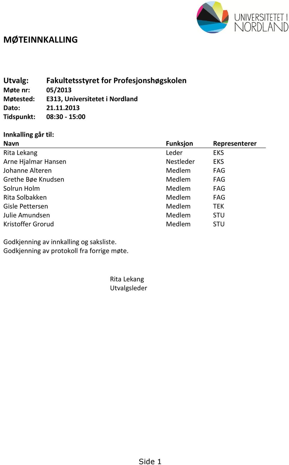 Alteren Medlem FAG Grethe Bøe Knudsen Medlem FAG Solrun Holm Medlem FAG Rita Solbakken Medlem FAG Gisle Pettersen Medlem TEK Julie Amundsen