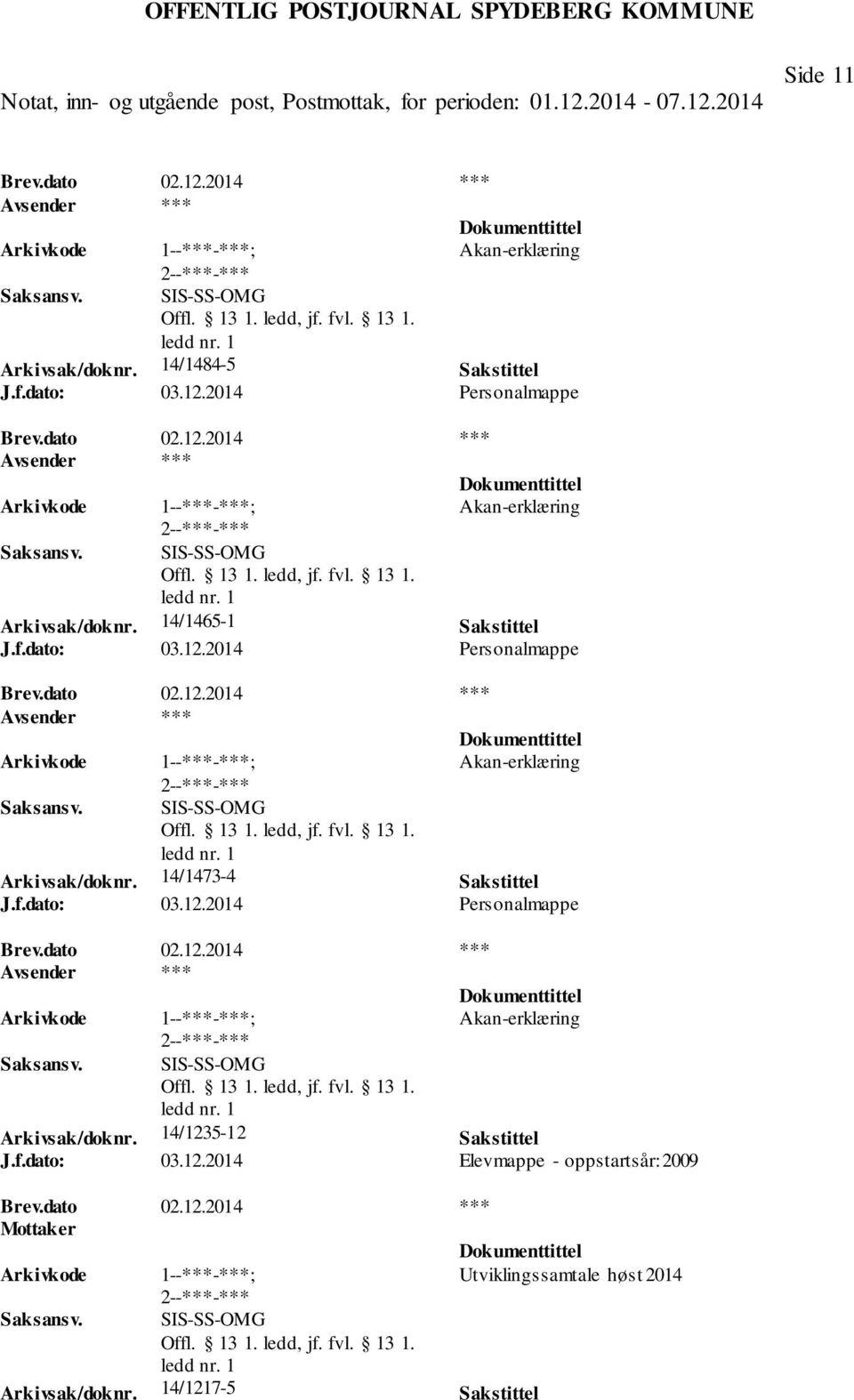 2014 Personalmappe Akan-erklæring Arkivsak/doknr. 14/1473-4 Sakstittel J.f.dato: 03.12.