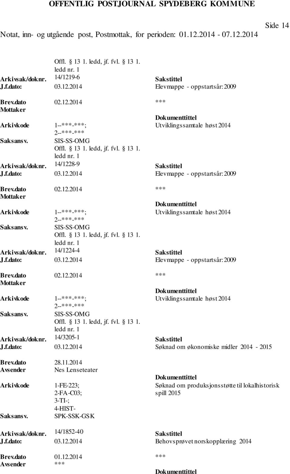 11.2014 Avsender Nes Lenseteater 1-FE-223; 2-FA-C03; 3-TI-; 4-HIST- SPK-SSK-GSK Søknad om produksjonsstøtte til lokalhistorisk spill 2015 Arkivsak/doknr.