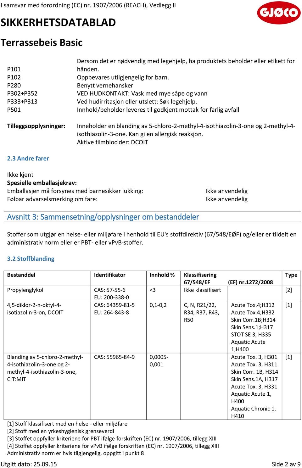 Innhold/beholder leveres til godkjent mottak for farlig avfall Inneholder en blanding av 5-chloro-2-methyl-4-isothiazolin-3-one og 2-methyl-4- isothiazolin-3-one. Kan gi en allergisk reaksjon.