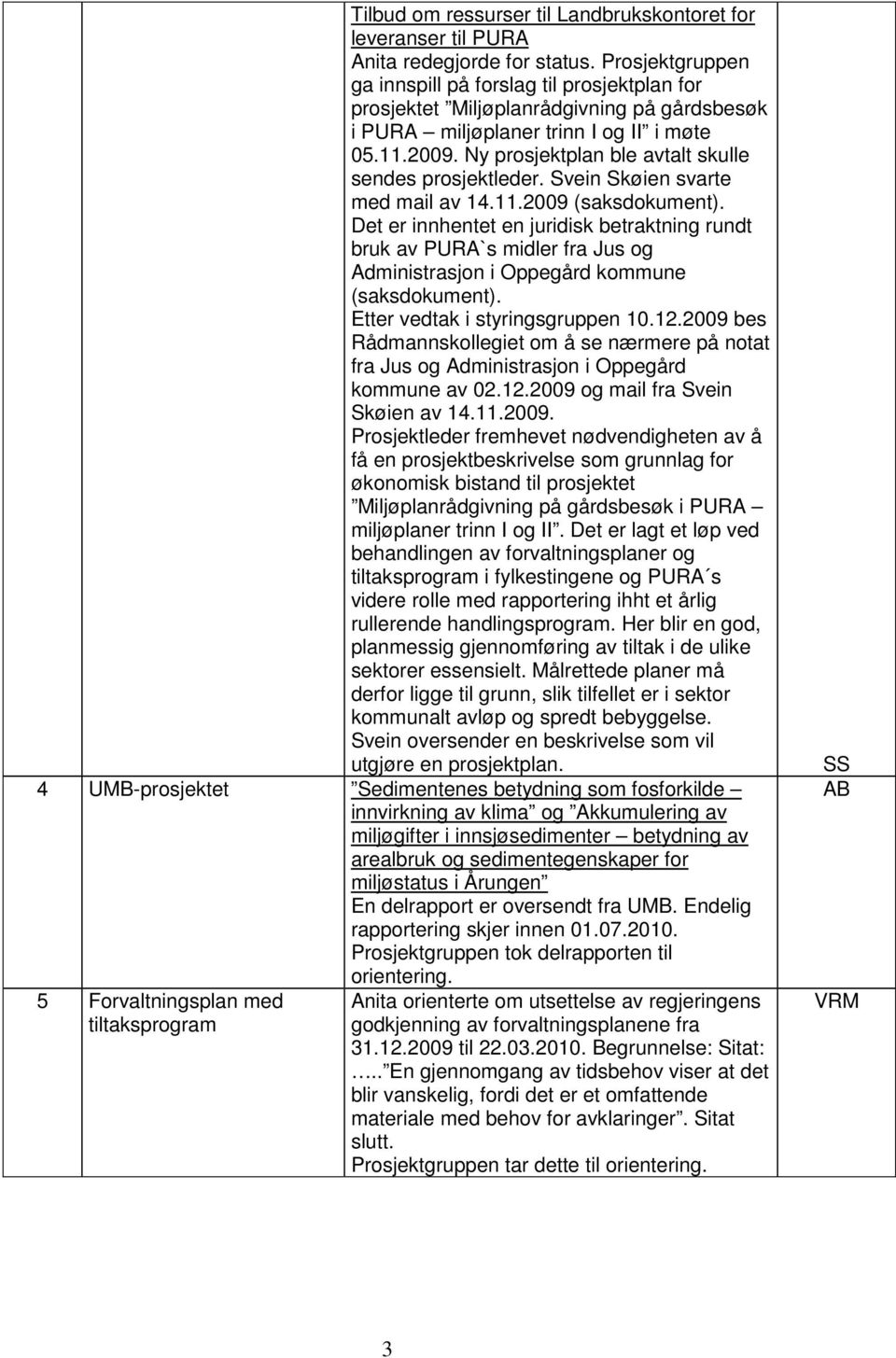 Ny prosjektplan ble avtalt skulle sendes prosjektleder. Svein Skøien svarte med mail av 14.11.2009 (saksdokument).