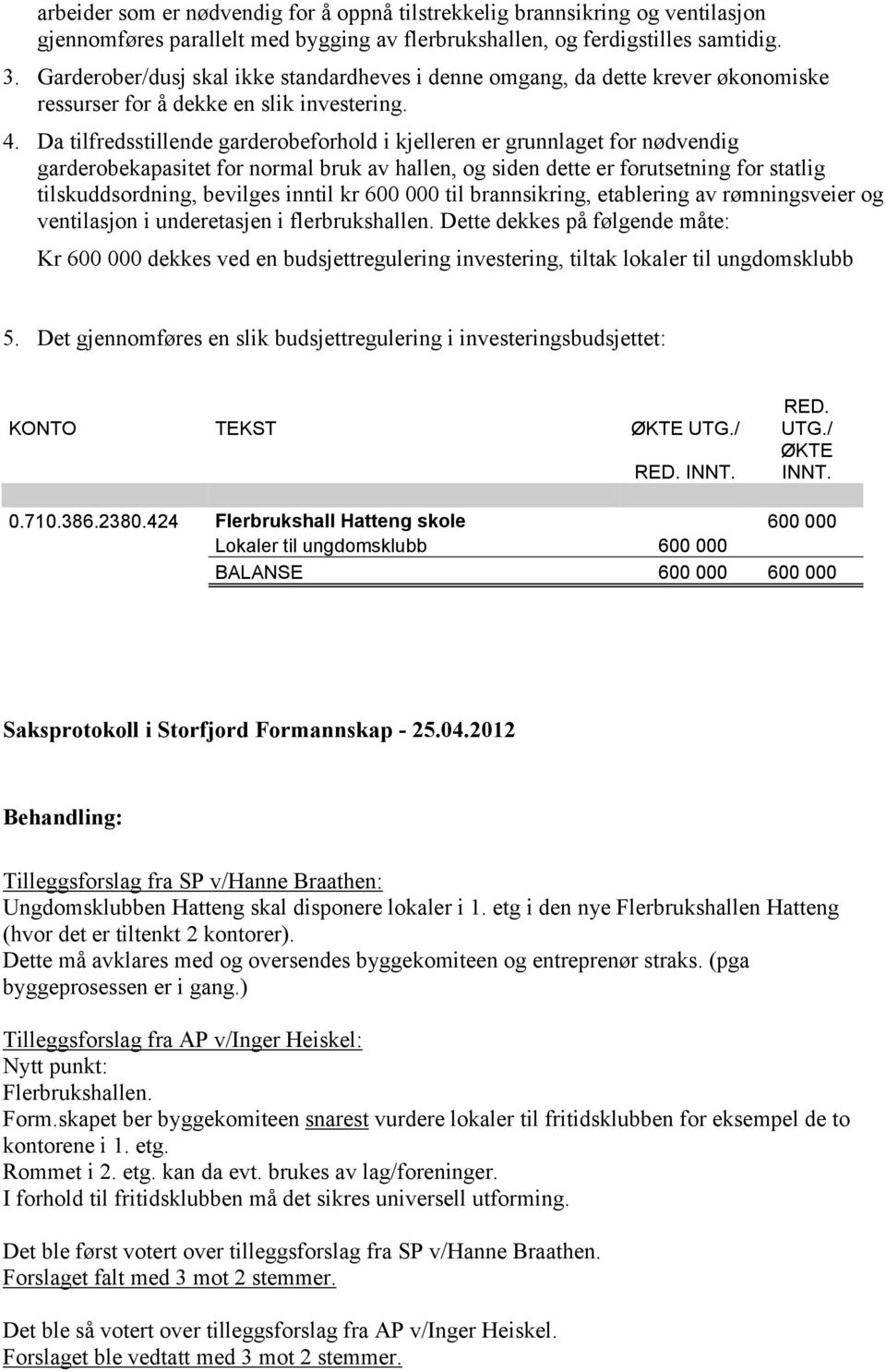 Da tilfredsstillende garderobeforhold i kjelleren er grunnlaget for nødvendig garderobekapasitet for normal bruk av hallen, og siden dette er forutsetning for statlig tilskuddsordning, bevilges