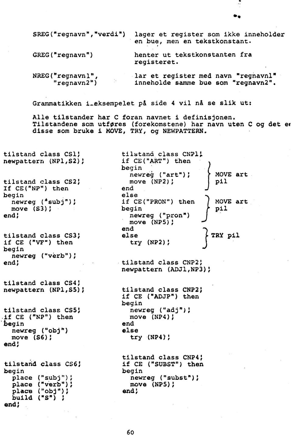 Tilstandene som utføres (forekomstene) har navn uten C og det ev disse som bruke i KOVE, TRY, og NEWPATTERN.