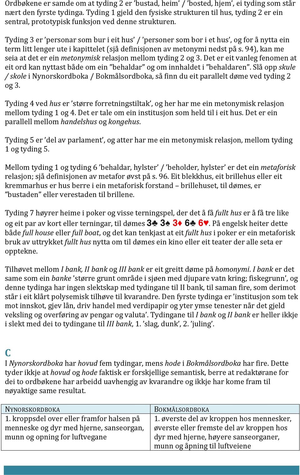 Tyding 3 er personar som bur i eit hus / personer som bor i et hus, og for å nytta ein term litt lenger ute i kapittelet (sjå definisjonen av metonymi nedst på s.