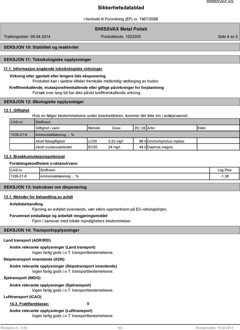 : Toksikologiske opplysninger 11