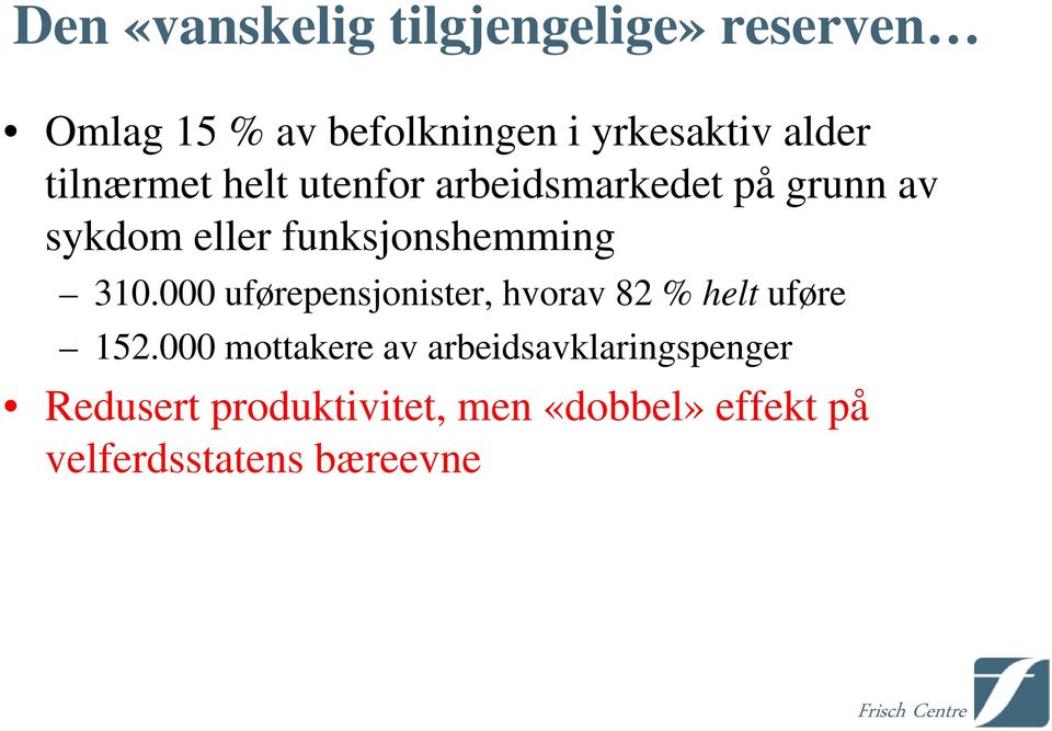 funksjonshemming 310.000 uførepensjonister, hvorav 82 % helt uføre 152.