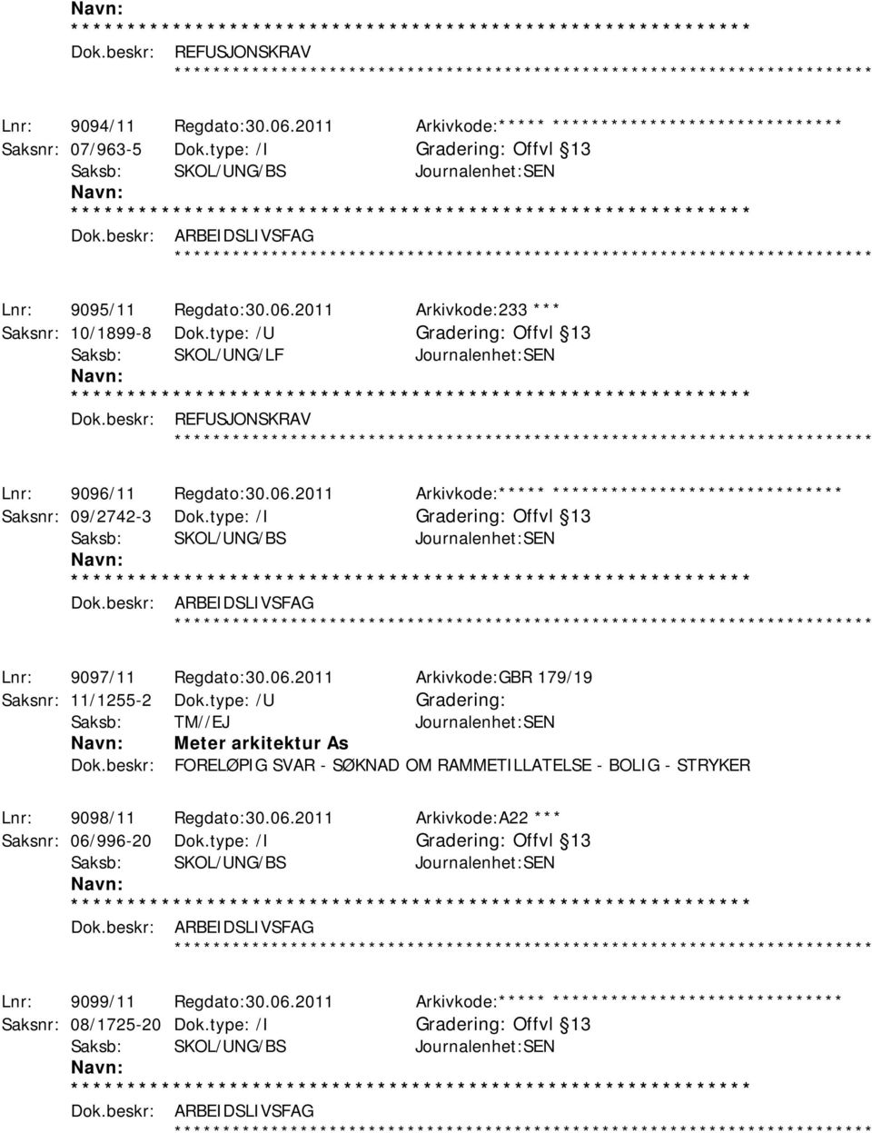 type: /I Offvl 13 Saksb: SKOL/UNG/BS Journalenhet:SEN Dok.beskr: ARBEIDSLIVSFAG Lnr: 9097/11 Regdato:30.06.2011 Arkivkode:GBR 179/19 Saksnr: 11/1255-2 Dok.type: /U Meter arkitektur As Dok.