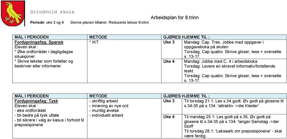 Torsdag: Cap quatro. Skrive gloser, lese + oversette s. 13-17.