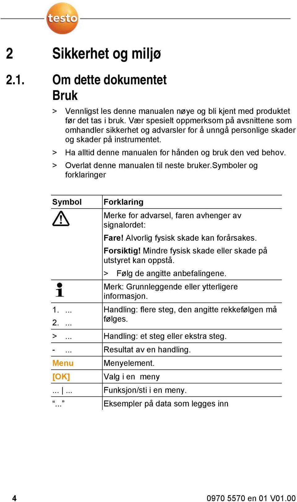 > Overlat denne manualen til neste bruker.symboler og forklaringer Symbol Forklaring Merke for advarsel, faren avhenger av signalordet: Fare! Alvorlig fysisk skade kan forårsakes. Forsiktig!