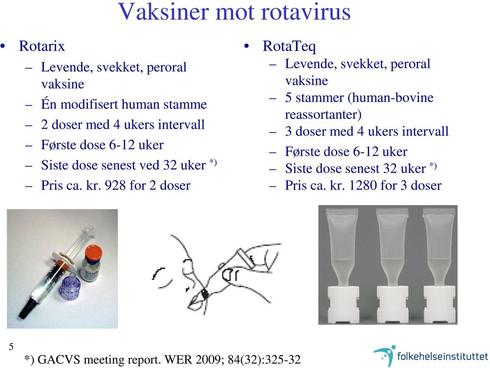 928 for 2 doser RotaTeq Levende, svekket, peroral vaksine 5 stammer (human-bovine reassortanter) 3 doser med 4