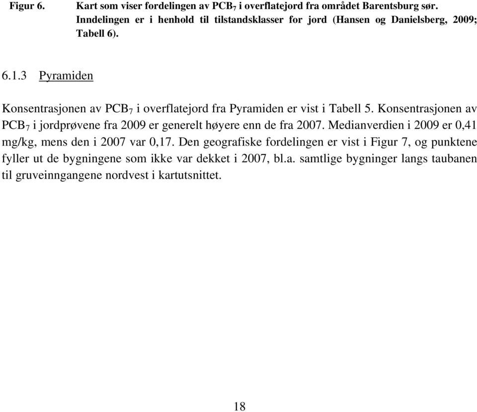 3 Pyramiden Konsentrasjonen av PCB 7 i overflatejord fra Pyramiden er vist i Tabell 5.