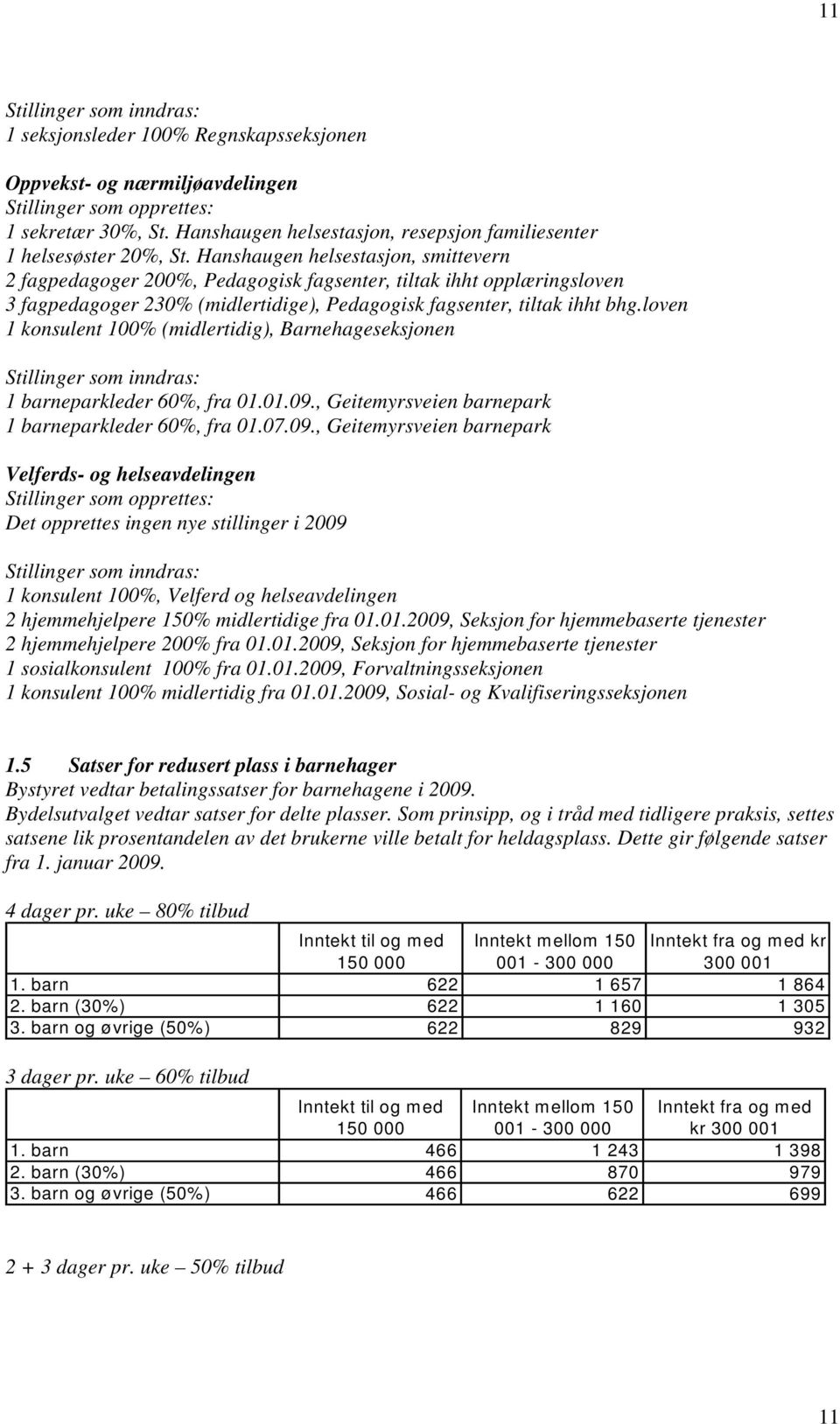 Hanshaugen helsestasjon, smittevern 2 fagpedagoger 200%, Pedagogisk fagsenter, tiltak ihht opplæringsloven 3 fagpedagoger 230% (midlertidige), Pedagogisk fagsenter, tiltak ihht bhg.