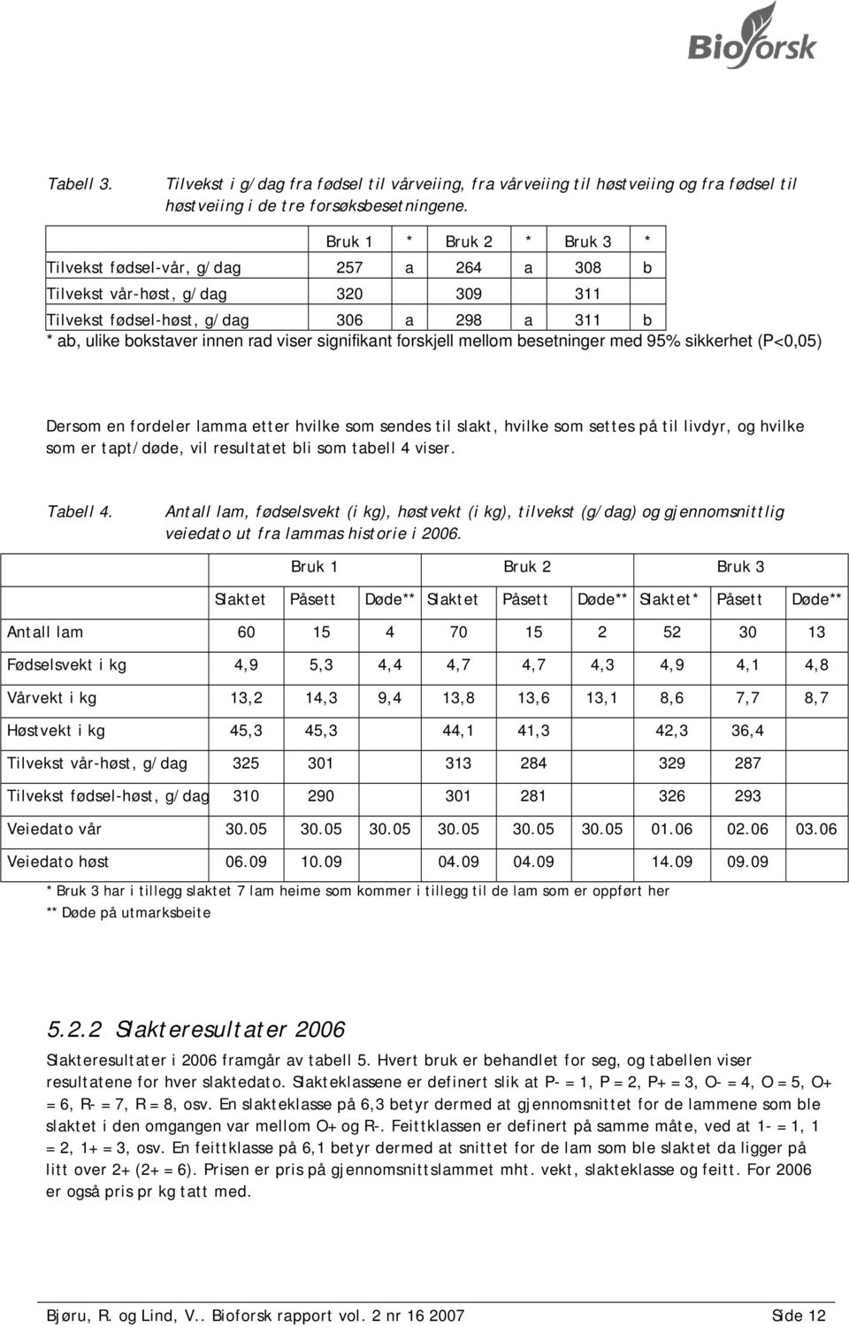 signifikant forskjell mellom besetninger med 95% sikkerhet (P<0,05) Dersom en fordeler lamma etter hvilke som sendes til slakt, hvilke som settes på til livdyr, og hvilke som er tapt/døde, vil