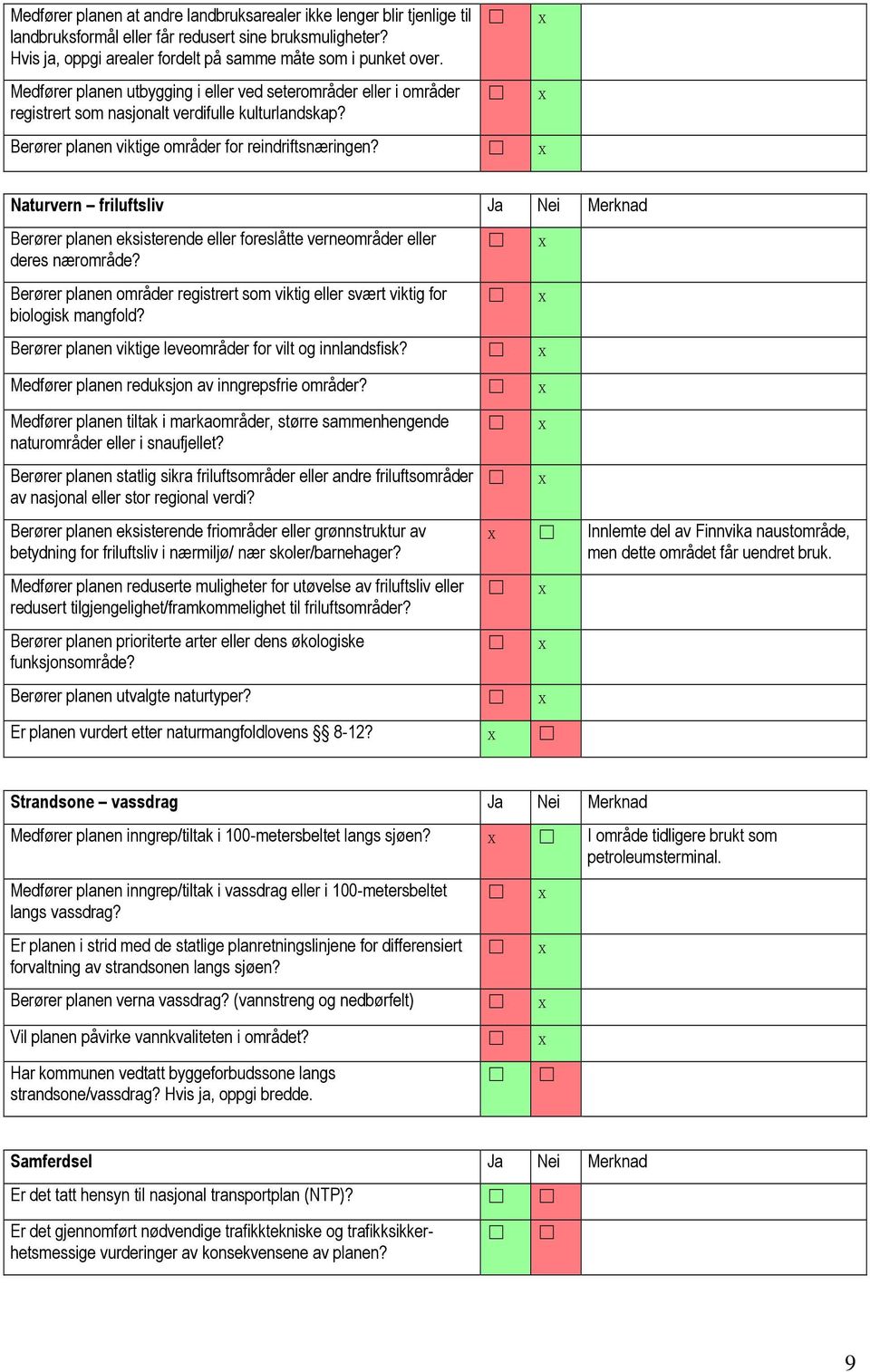 Naturvern friluftsliv Ja Nei Merknad Berører planen eksisterende eller foreslåtte verneområder eller deres nærområde?