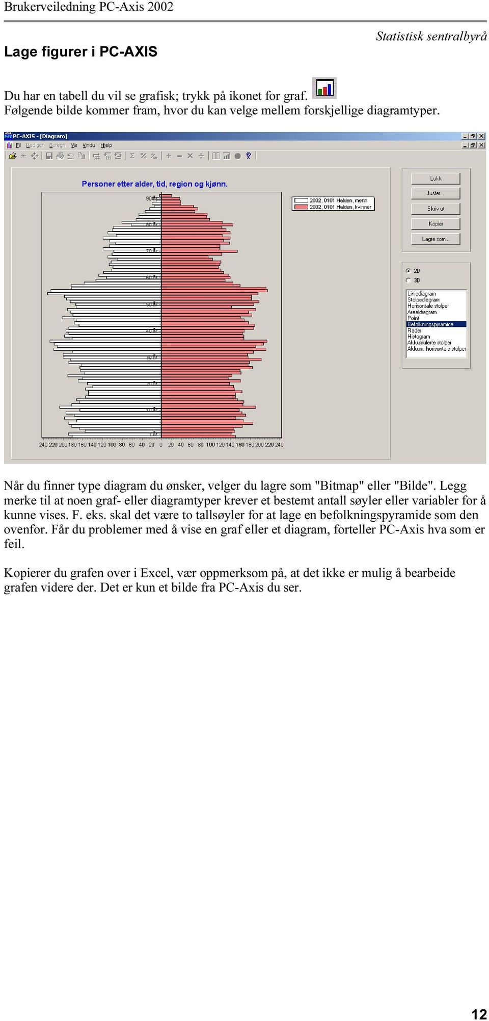 Legg merke til at noen graf- eller diagramtyper krever et bestemt antall søyler eller variabler for å kunne vises. F. eks.