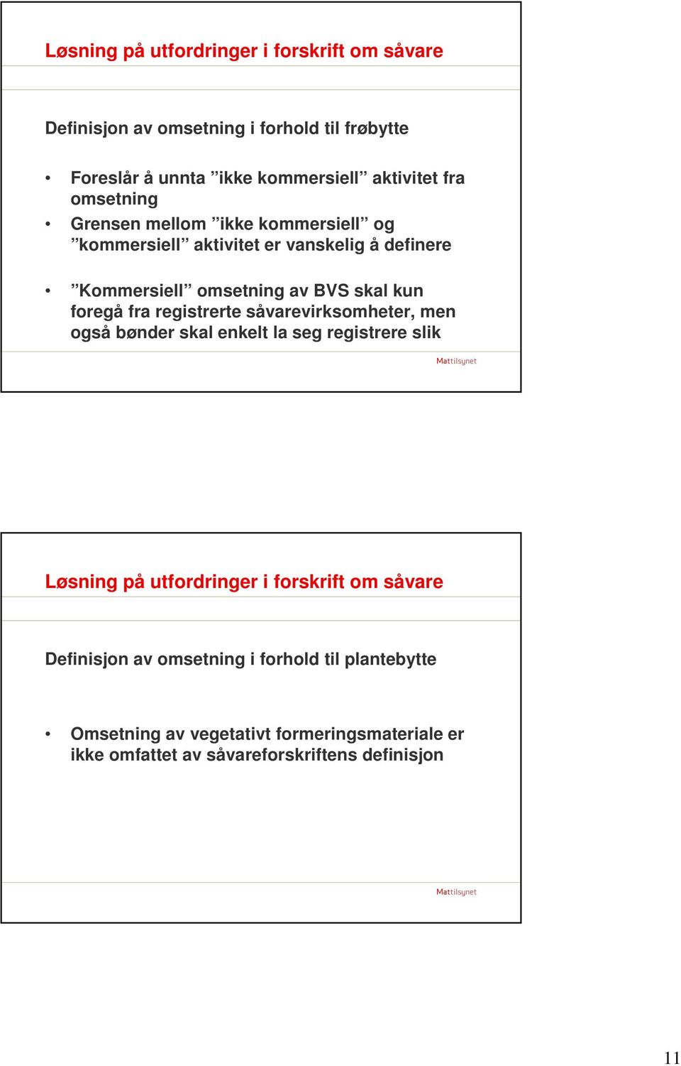 foregå fra registrerte såvarevirksomheter, men også bønder skal enkelt la seg registrere slik Løsning på utfordringer i forskrift om