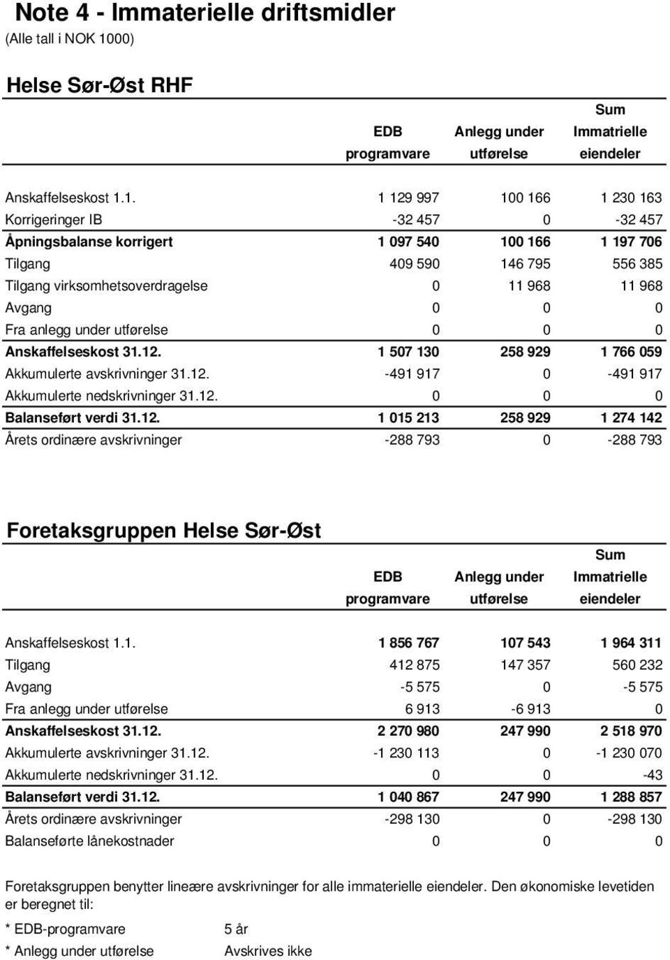 Avgang 0 0 0 Fra anlegg under utførelse 0 0 0 Anskaffelseskost 31.12. 1 507 130 258 929 1 766 059 Akkumulerte avskrivninger 31.12. -491 917 0-491 917 Akkumulerte nedskrivninger 31.12. 0 0 0 Balanseført verdi 31.