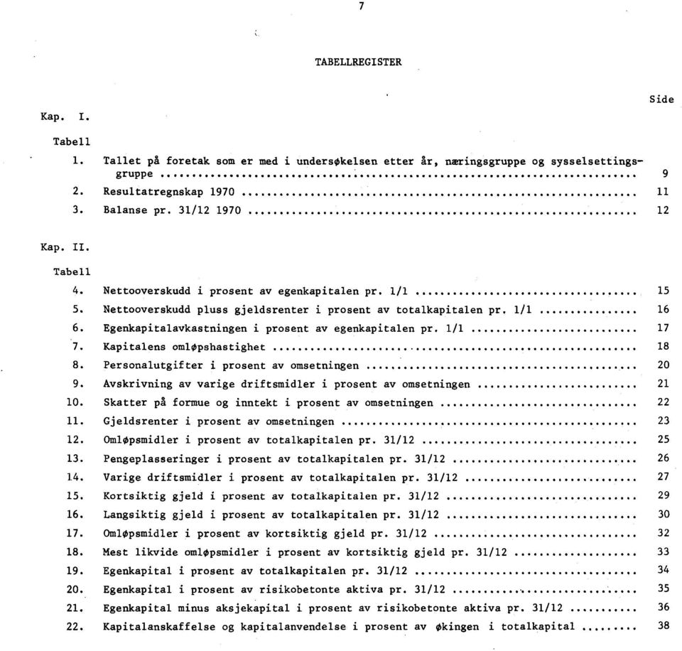 1/1 17 7. Kapitalens omlopshastighet 18 8. Personalutgifter i prosent av omsetningen 20 9. Avskrivning av varige driftsmidler i prosent av omsetningen 21 10.
