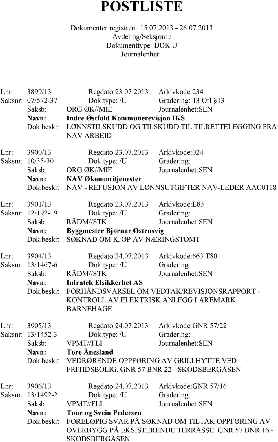 2013 Arkivkode:024 Saksnr: 10/35-30 Dok.type: /U Gradering: Saksb: ORG ØK//MIE SEN NAV Økonomitjenester NAV - REFUSJON AV LØNNSUTGIFTER NAV-LEDER AAC0118 Lnr: 3901/13 Regdato:23.07.