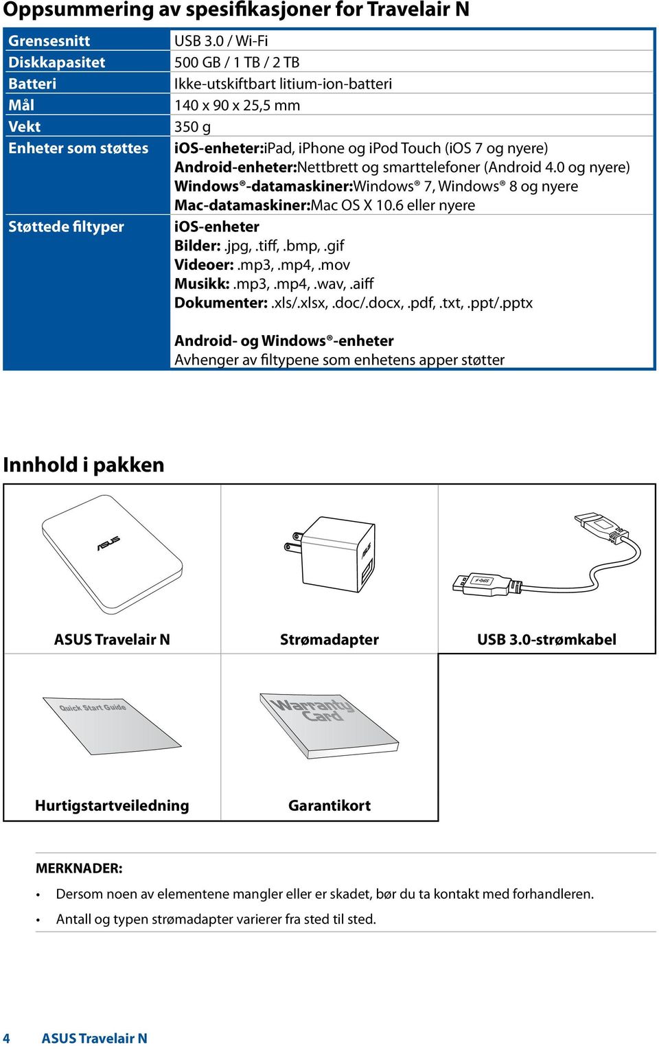 (Android 4.0 og nyere) Windows -datamaskiner:windows 7, Windows 8 og nyere Mac-datamaskiner:Mac OS X 10.6 eller nyere ios-enheter Bilder:.jpg,.tiff,.bmp,.gif Videoer:.mp3,.mp4,.mov Musikk:.mp3,.mp4,.wav,.