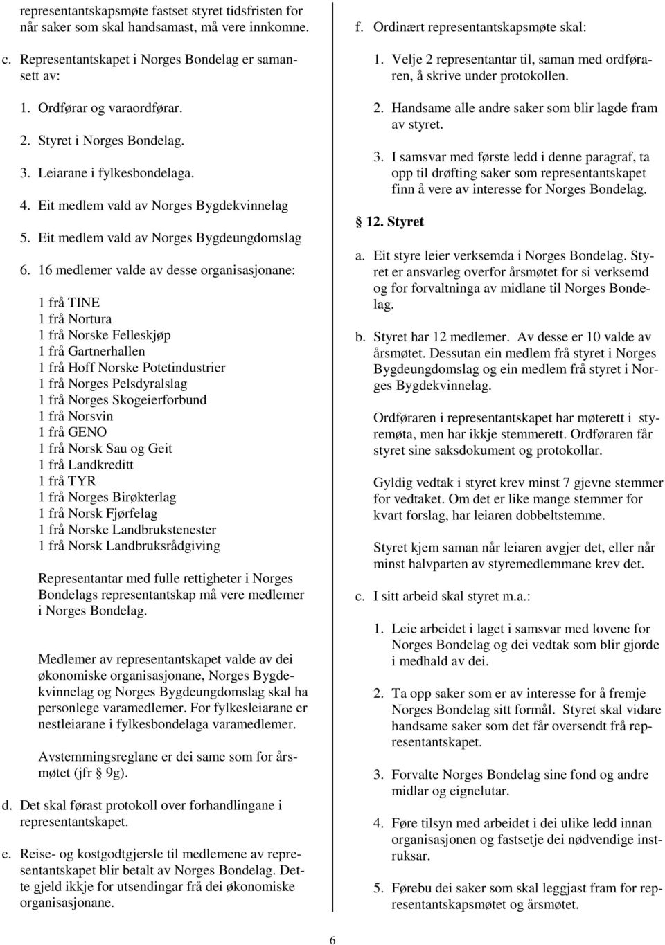 16 medlemer valde av desse organisasjonane: 1 frå TINE 1 frå Nortura 1 frå Norske Felleskjøp 1 frå Gartnerhallen 1 frå Hoff Norske Potetindustrier 1 frå Norges Pelsdyralslag 1 frå Norges