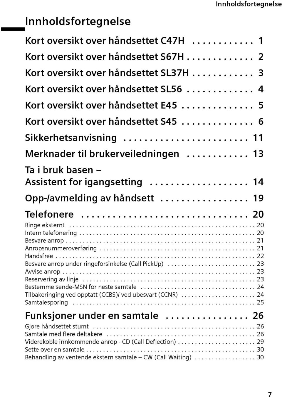 ....................... 11 Merknader til brukerveiledningen............ 13 Ta i bruk basen Assistent for igangsetting................... 14 Opp-/avmelding av håndsett................. 19 Telefonere.