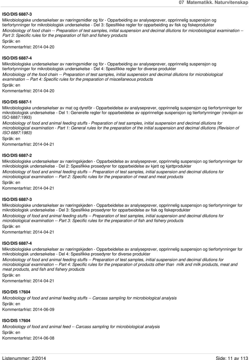 3: Spesifikke regler for opparbeiding av fisk og fiskeprodukter Microbiology of food chain -- Preparation of test samples, initial suspension and decimal dilutions for microbiological examination --