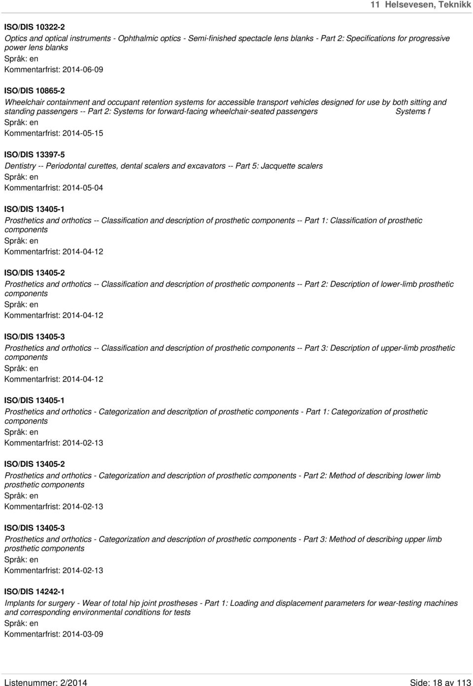 Systems for forward-facing wheelchair-seated passengers Systems f Kommentarfrist: 2014-05-15 ISO/DIS 13397-5 Dentistry -- Periodontal curettes, dental scalers and excavators -- Part 5: Jacquette