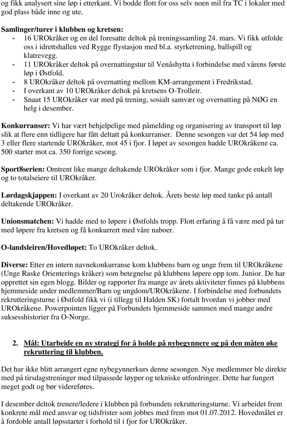 - 11 UROkråker deltok på overnattingstur til Venåshytta i forbindelse med vårens første løp i Østfold. - 8 UROkråker deltok på overnatting mellom KM-arrangement i Fredrikstad.