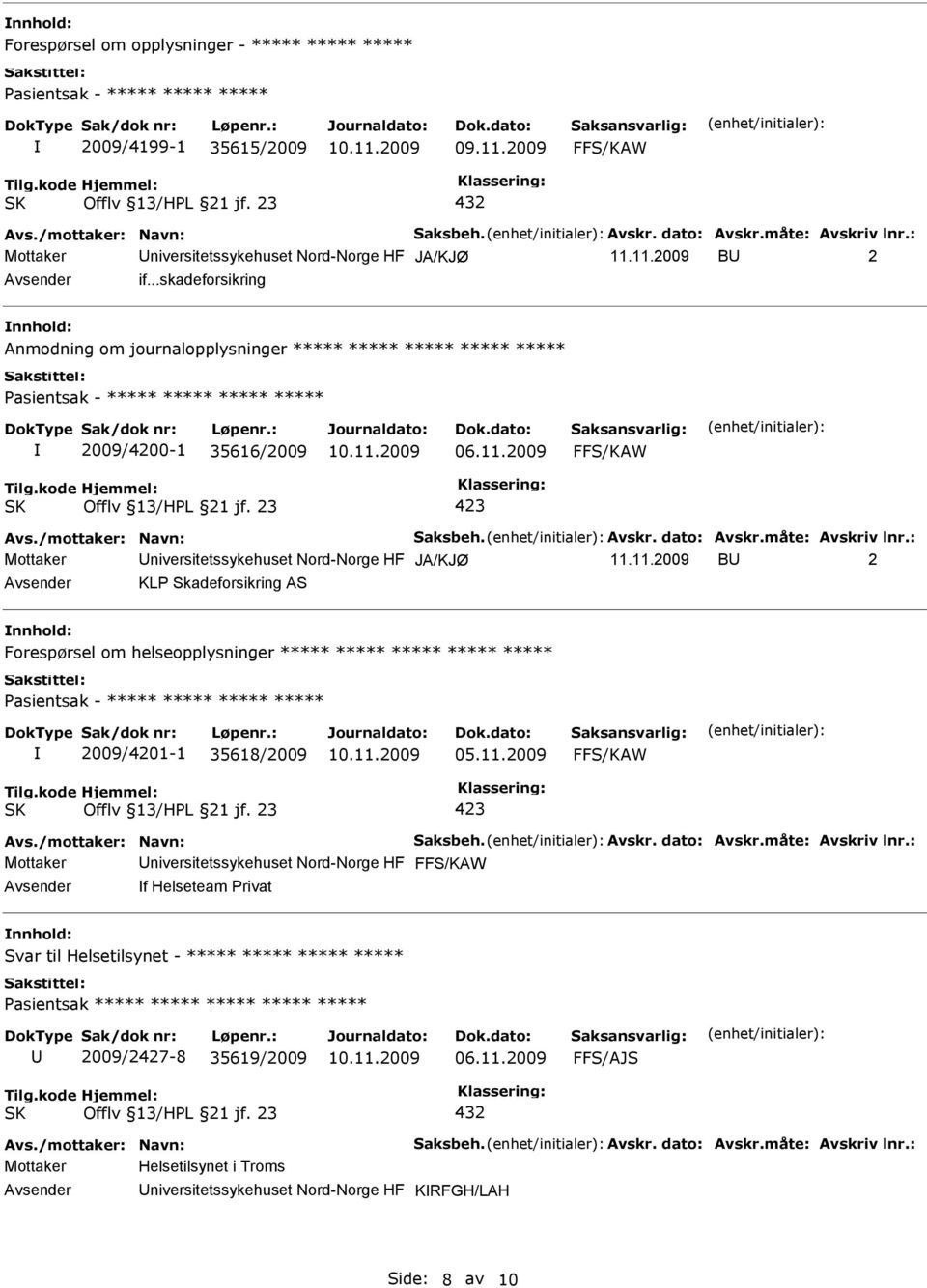 /mottaker: Navn: Saksbeh. Avskr. dato: Avskr.måte: Avskriv lnr.: Mottaker niversitetssykehuset Nord-Norge HF JA/KJØ 11.