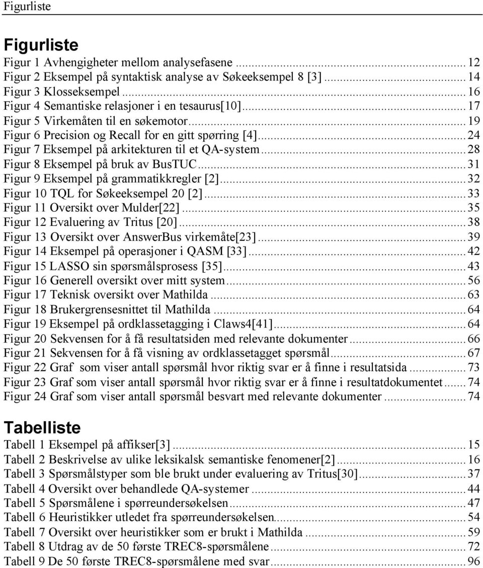 ..24 Figur 7 Eksempel på arkitekturen til et QA-system...28 Figur 8 Eksempel på bruk av BusTUC...31 Figur 9 Eksempel på grammatikkregler [2]...32 Figur 10 TQL for Søkeeksempel 20 [2].