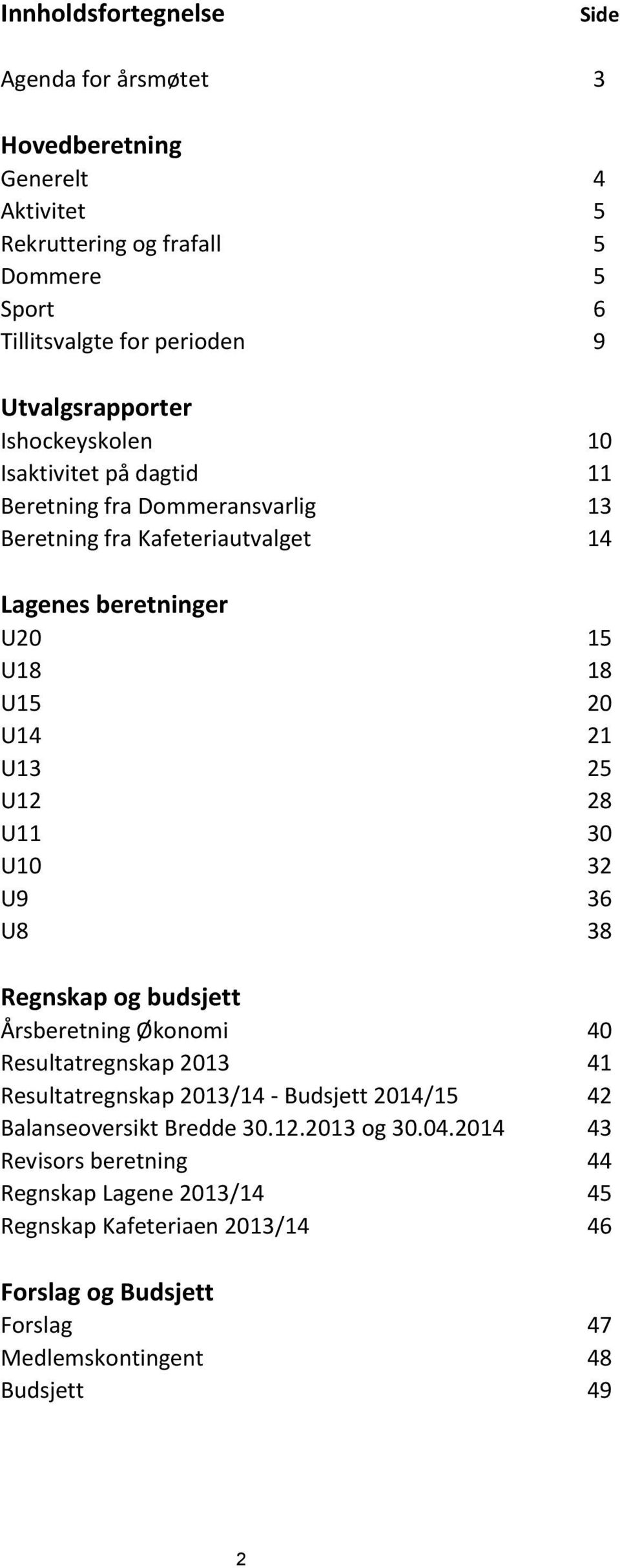 U14 21 U13 25 U12 28 U11 30 U10 32 U9 36 U8 38 Regnskap og budsjett Årsberetning Økonomi 40 Resultatregnskap 2013 41 Resultatregnskap 2013/14 - Budsjett 2014/15 42