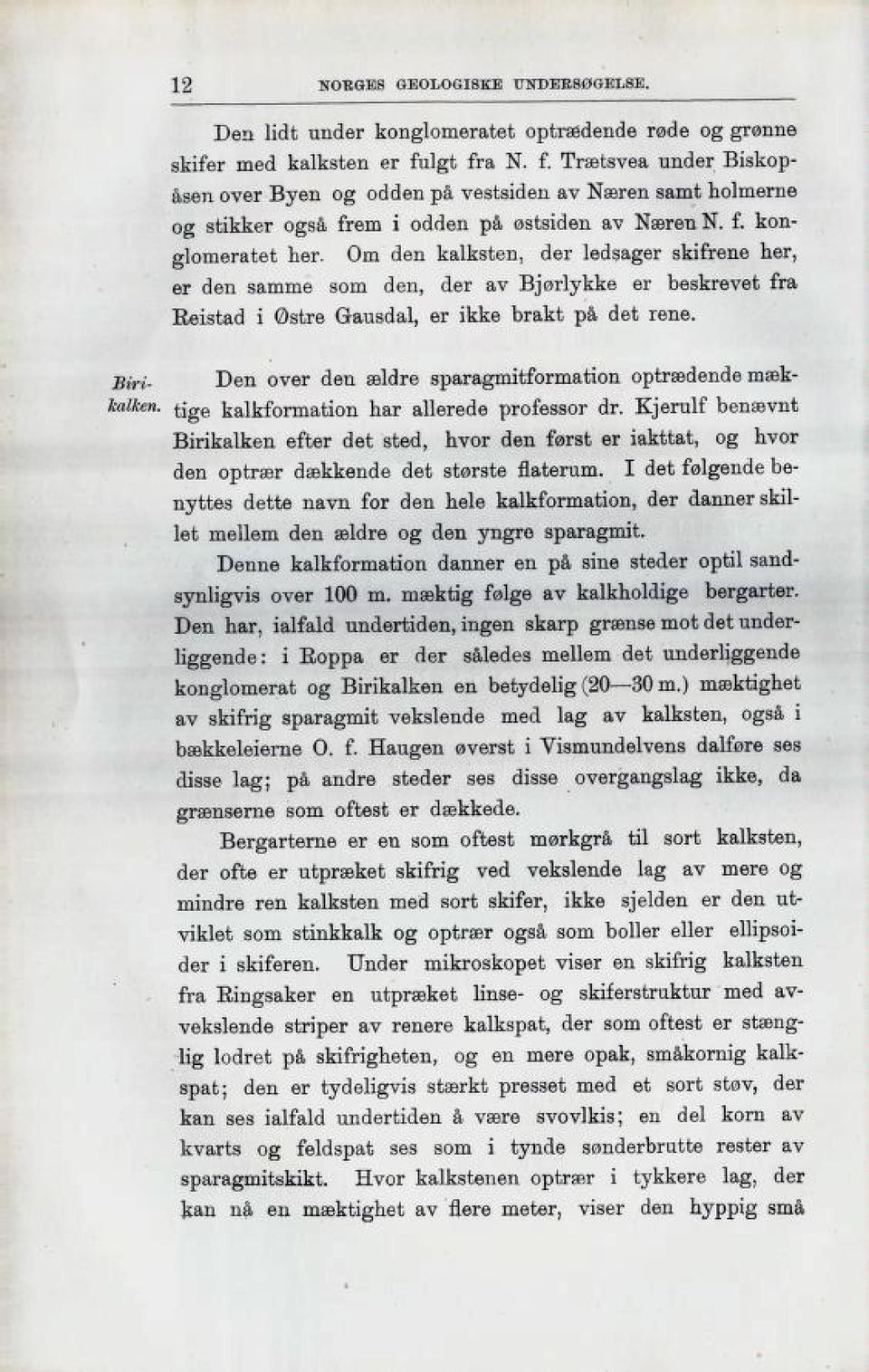 Om den kalksten, der ledsager B^itr6H6 her, er den samme som den, der av Bjørlykke er beskrevet fra Eeistad i Østre Gausdal, er ikke brakt på det rene.