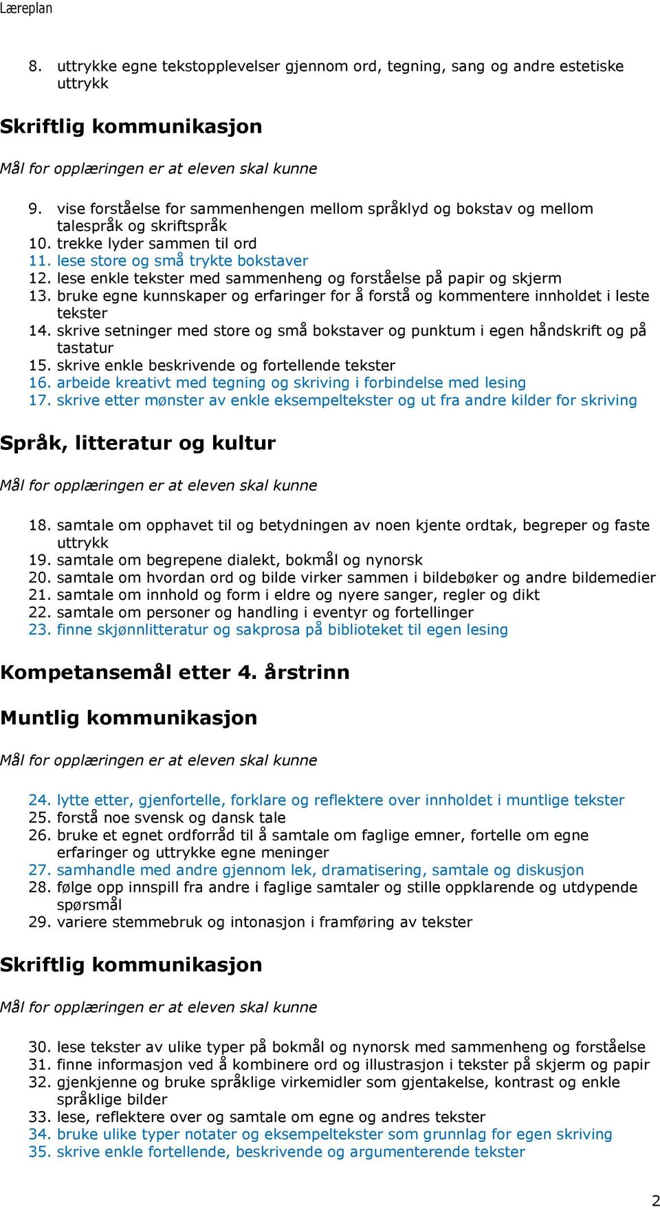 lese enkle tekster med sammenheng og forståelse på papir og skjerm 13. bruke egne kunnskaper og erfaringer for å forstå og kommentere innholdet i leste tekster 14.