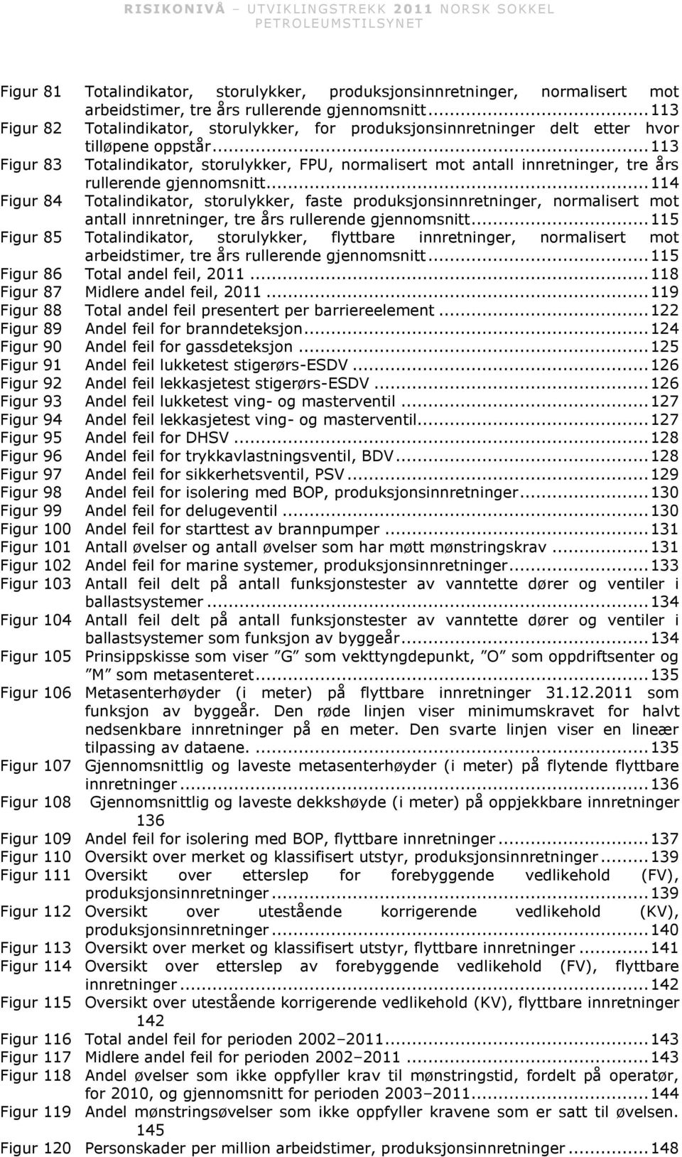 .. 113 Figur 83 Totalindikator, storulykker, FPU, normalisert mot antall innretninger, tre års rullerende gjennomsnitt.