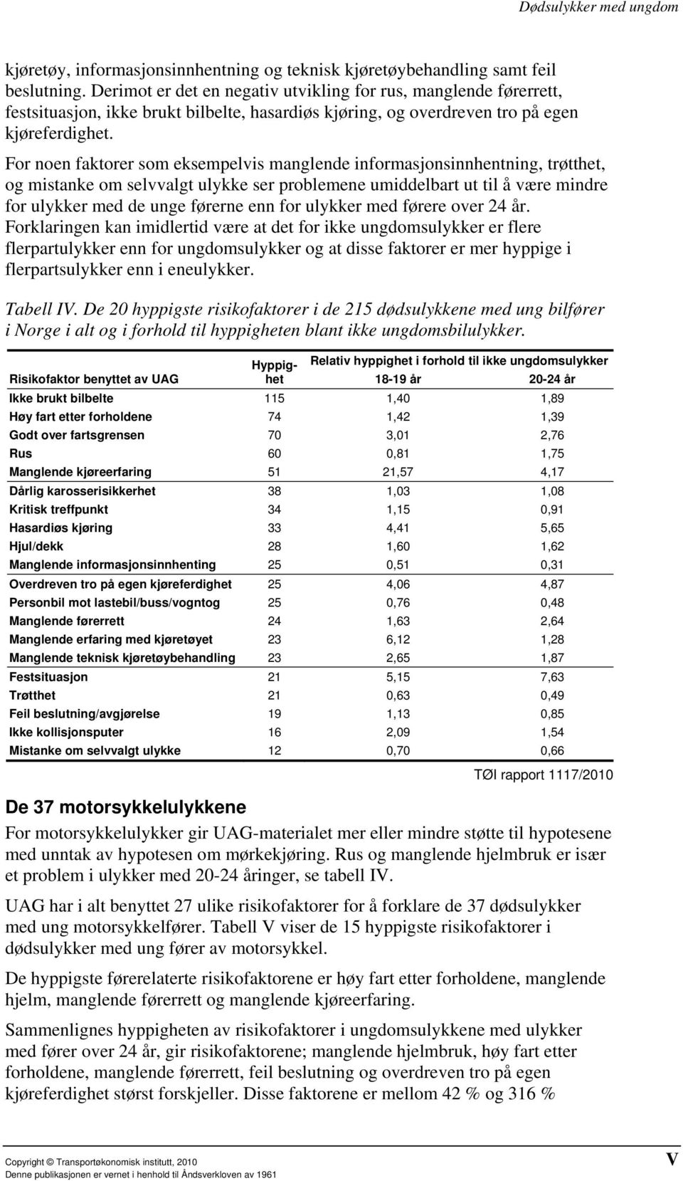 For noen faktorer som eksempelvis manglende informasjonsinnhentning, trøtthet, og mistanke om selvvalgt ulykke ser problemene umiddelbart ut til å være mindre for ulykker med de unge førerne enn for