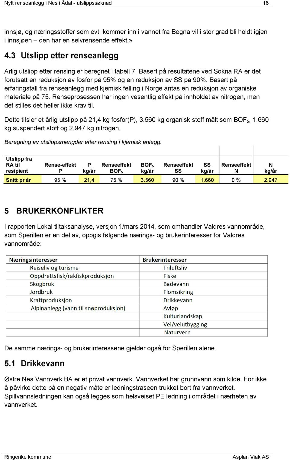 Basert på erfaringstall fra renseanlegg med kjemisk felling i Norge antas en reduksjon av organiske materiale på 75.