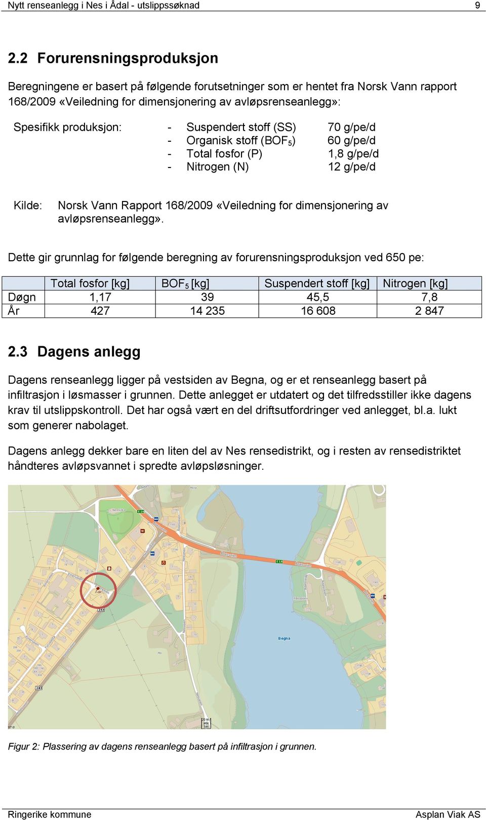 Suspendert stoff (SS) 70 g/pe/d Organisk stoff (BOF 5 ) 60 g/pe/d Total fosfor (P) 1,8 g/pe/d Nitrogen (N) 12 g/pe/d Kilde: Norsk Vann Rapport 168/2009 «Veiledning for dimensjonering av