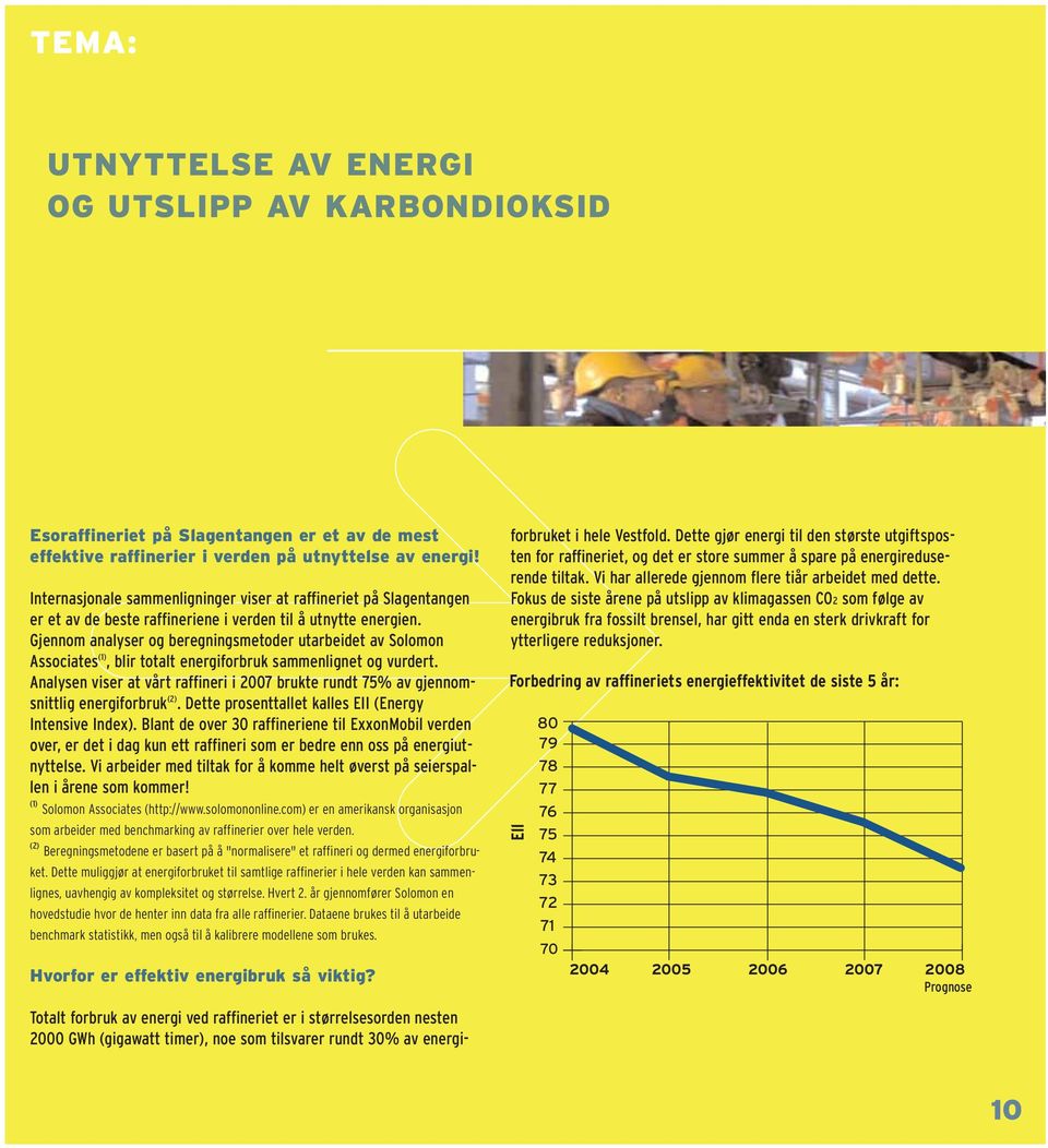 Gjennom analyser og beregningsmetoder utarbeidet av Solomon Associates (1), blir totalt energiforbruk sammenlignet og vurdert.