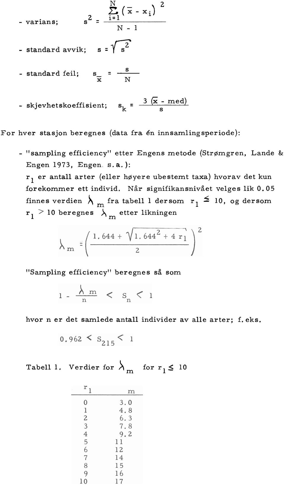 efficiency" etter Engens metode (Strømgren, Lande & Engen 1973, Engen. s.a.): rl er antall arter (eller høyere ubestemt taxa) hvorav det kun forekommer ett individ.